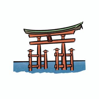 厳島神社 厳島神社,日本遺産,鳥居,手描き,手描きイラストのイラスト素材