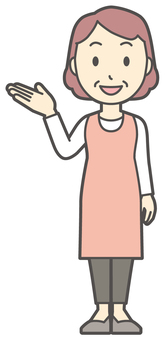  エプロンおばちゃん-028-全身 案内,笑顔,おばちゃん,エプロン,お母さん,ママ,中年,おばさん,主婦,人物のイラスト素材