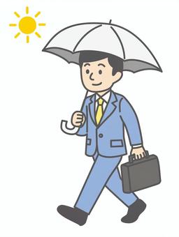 日傘で熱中症対策をするサラリーマン　男性 日傘,紫外線対策,熱中症,熱中症対策,暑い,夏,猛暑,対策,予防,熱中症予防のイラスト素材