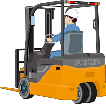 乗式フォークリフト_男性オペレーター_黄 フォークリフト,荷役,乗式,ドライバー,オペレーター,物流,荷物,倉庫,運送,積み下ろしのイラスト素材