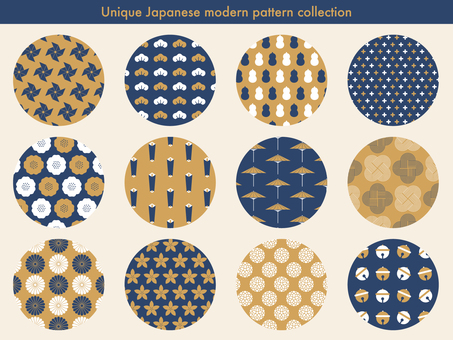 ちょっと変わったモダンな和柄コレクション 和柄,コレクション,セット,パターン,和風,日本,アジア,熨斗,風車,鈴のイラスト素材