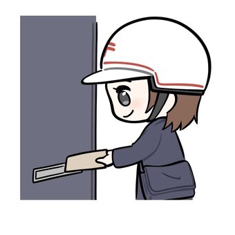 ポストに荷物を届ける郵便屋さんの女性 郵便,配達,郵便やさん,手紙,荷物,届ける,配達員,人物,人,仕事のイラスト素材