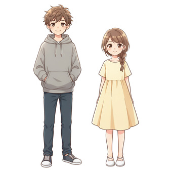 アニメ風の小学生の男の子と女の子