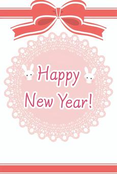 Illustration, new year's card, ribbon, rabbit, 