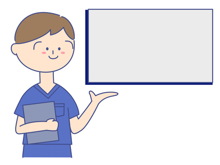 スクラブを着た男性⑥吹き出し 看護師,医師,男性,案内,人,人物,求人,募集,フキダシ,ふき出しのイラスト素材