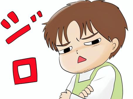 じろりと相手をにらむ 男性,にらむ,怒る,軽蔑,嫌がるのイラスト素材