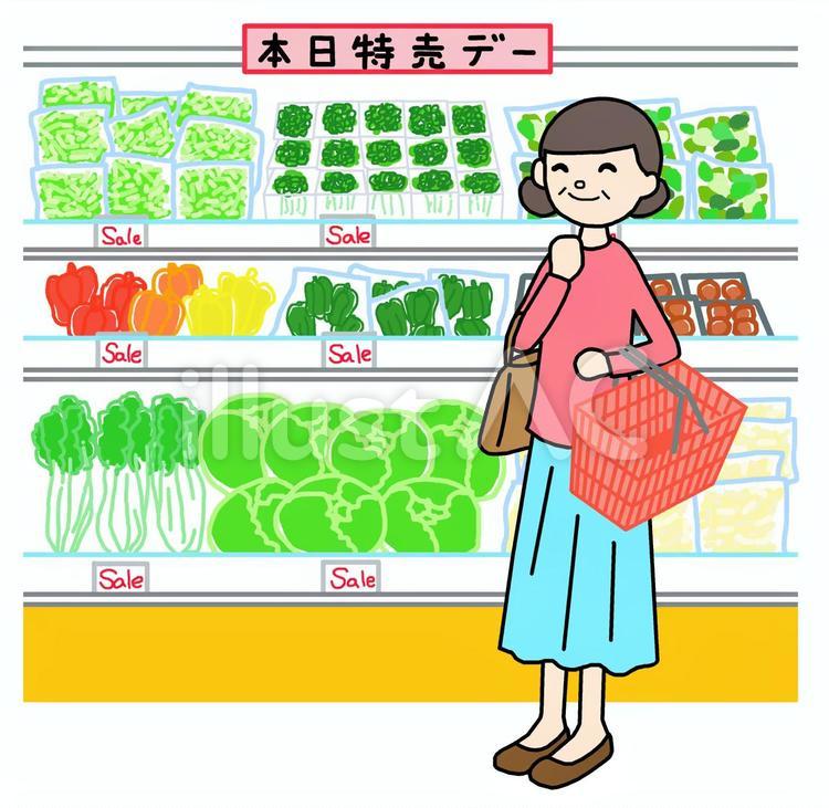 スーパーのセールで笑顔 中年女性イラスト No 無料イラストなら イラストac