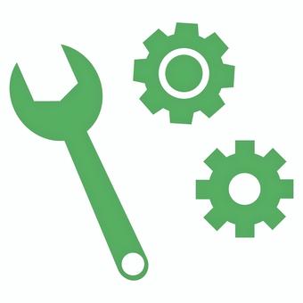 メンテナンスアイコン 緑 メンテナンス,スパナ,工具,カスタマイズ,工場,工事,修理,歯車,ネジ,機会のイラスト素材