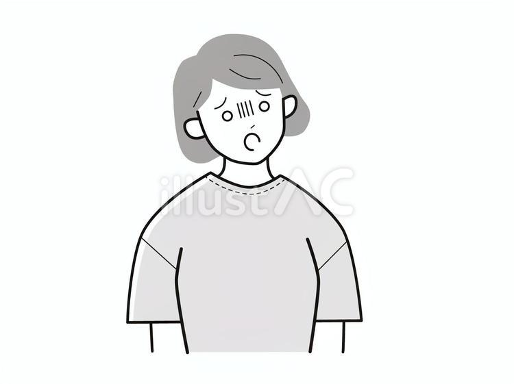 肩を落として放心する女性／白黒 上半身,半袖,放心のイラスト素材