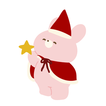 クリスマス衣装を着たうさぎさんとお星様 うさぎ,動物,かわいい,クリスマス,衣装,イベント,行事,冬,帽子,飾りのイラスト素材