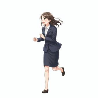走る会社員の女性のアニメ風イラスト