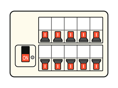 分電盤のイラスト 分電盤,ブレーカー,電気,住宅用,回路,遮断,漏電,過電流,漏電遮断器,配線用遮断器のイラスト素材