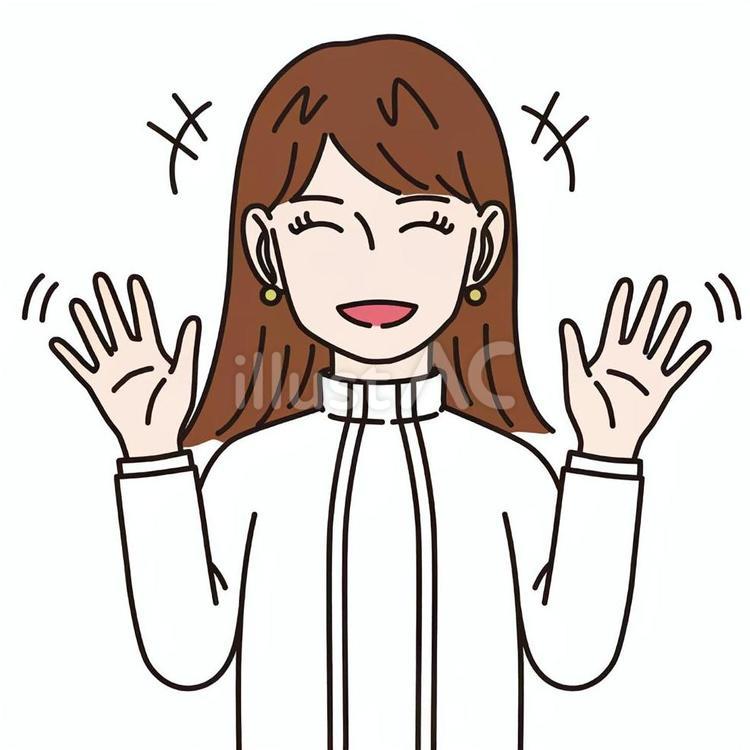 【アイコン用画像】女性_手を振る_3 女性,表情,感情のイラスト素材