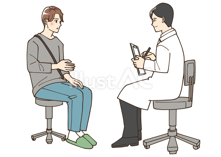 医者に相談している若い男性 医者,相談,カウンセリングのイラスト素材