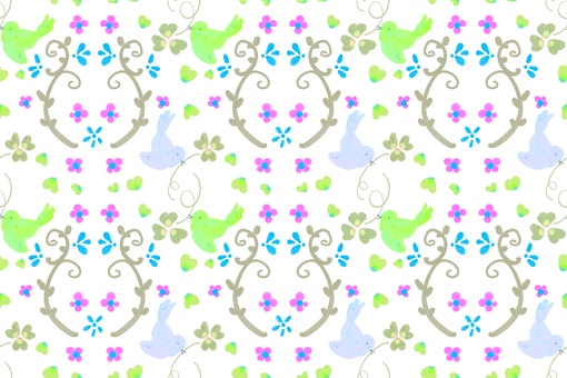 春のクローバーと小鳥模様 春,クローバー,小鳥,ナチュラル,かわいい,背景,ギフト,パターン,北欧風,自然のイラスト素材