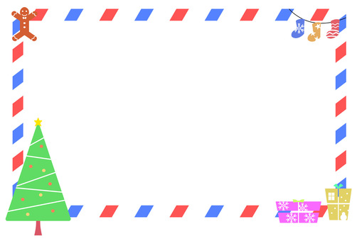 便りでメリークリスマス クリスマス,カード,枠,フレーム,ツリー,プレゼント,靴下,クッキーマン,人形,外国のイラスト素材