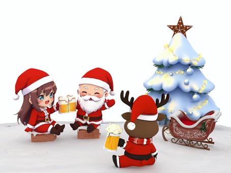 冬クリスマス生ビール乾杯サンタとトナカイ クリスマス,サンタクロース,トナカイ,サンタ,サンタガール,サンタソリ,サンタトナカイ,サンタそり,そり,橇のイラスト素材