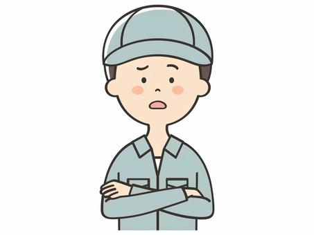 困った表情の男性作業員 困った表情の男性作業員 困る,不安,悩む,考える,心配,不満,疑問,男性,男,作業員のイラスト素材