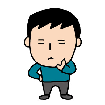 ん？となってる男性 人物,大人,二頭身,ポーズ,手描き,かわいい,表情,分からない,不明,見えないのイラスト素材