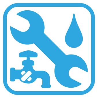 水道メンテナンスのアイコン 水道,修理,メンテナンス,修繕,スパナ,レンチ,水,工具,蛇口,水滴のイラスト素材