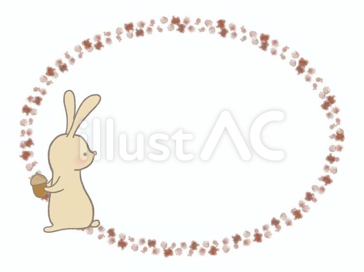 ドングリを持つウサギのフレーム　線あり ドングリ,うさぎ,動物のイラスト素材