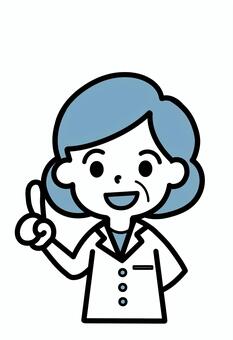 白衣の医療従事者のイラスト（女性） 医療従事者,医師,医者,薬剤師,人物,アイコン,イラスト,女性,白衣,指差しのイラスト素材