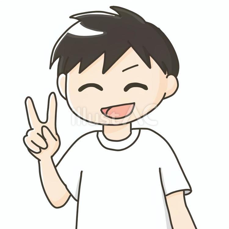 体操着の男児/子供/アップ顔/ピース 体操着,ピース,ピースサインのイラスト素材