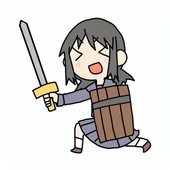 Girl smiling and fighting with a sword, , JPG and PNG