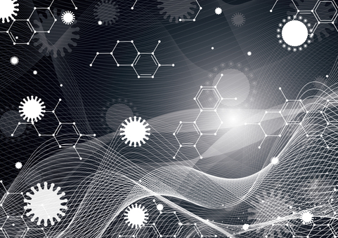 かっこいい曲線とウイルスと化学構造式 ウイルス,バクテリア,化学,構造式,幾何学,ライン,サイエンス,光,曲線,テクノロジーのイラスト素材