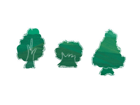 ざらざら絵－3本の木 木,自然,緑,緑色,エコ,環境,筆,刷毛,水彩,油絵のイラスト素材