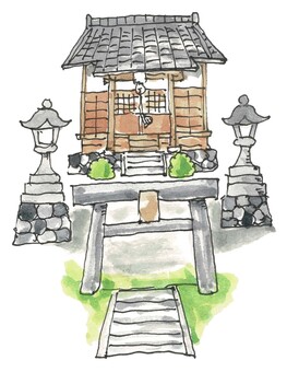 神社0003 神社,小さな,社,神様,おみや,社殿,鎮守の杜,鳥居,灯篭のイラスト素材