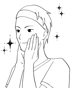 肌の手入れをする男性の白黒イラスト 男性,美容,メンズ,ビューティー,手入れ,チェック,キラキラ,嬉しい,清潔,笑顔のイラスト素材