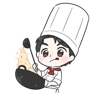 鍋をふるうコック男性 コックコート,男性,調理服,料理人,調理師,制服,職人,仕事,職業,人物のイラスト素材