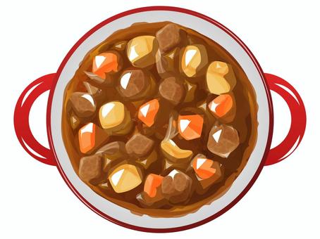 カレー（鍋）2 カレー,洋食,料理,食べ物,牛肉,じゃがいも,にんじん,玉ねぎ,鍋のイラスト素材