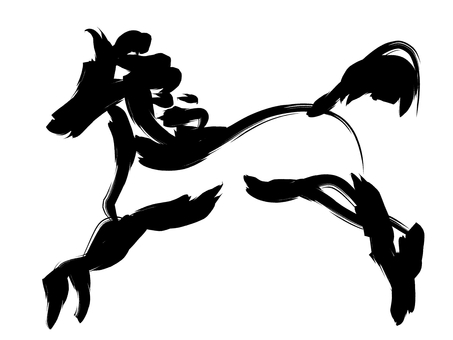 筆書きの馬 馬,筆,毛筆,黒,和風,干支,年賀状,和,手書き,正月のイラスト素材
