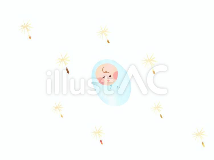 綿毛と赤ちゃん 赤ちゃん,綿毛,出産祝いのイラスト素材