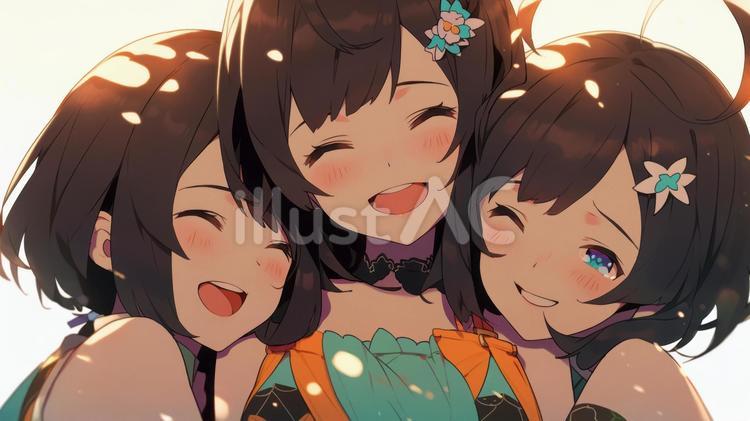 笑顔の三姉妹 三姉妹,女の子,人のイラスト素材