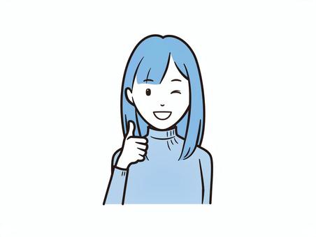 ウィンクでグッドポーズのニットセータ女性 グッド,笑顔,ウィンク,女性,女の子,ニット,セーター,カジュアル,好感度,ポジティブのイラスト素材