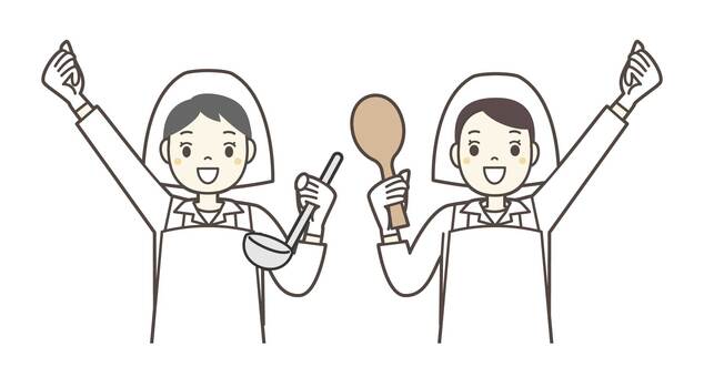 調理員さん1 食堂,調理師,栄養士,調理スタッフ,給食,調理員,おたま,しゃもじ,こども食堂,女性のイラスト素材