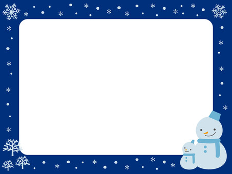 冬の雪だるまのフレーム青色（横） フレーム,冬,雪だるま,クリスマス,背景,横,写真,背景透過,雪,氷のイラスト素材