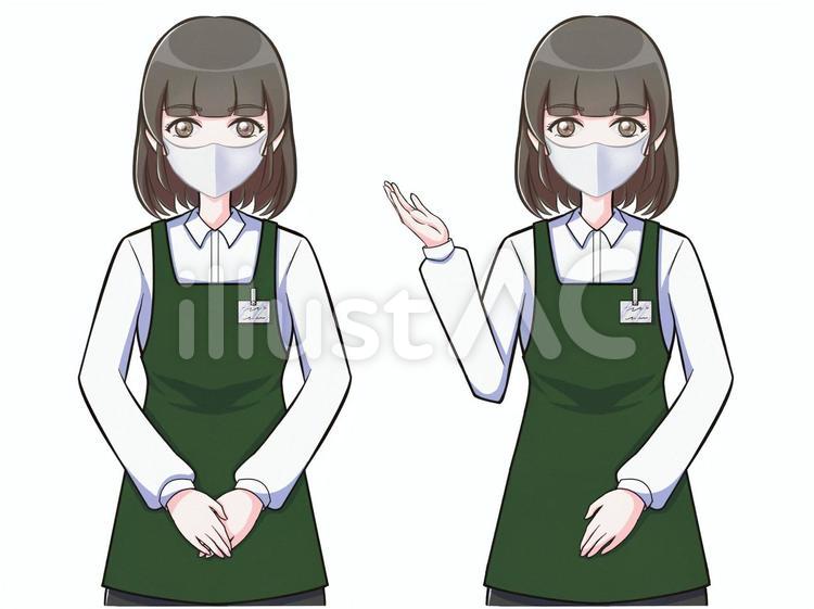エプロンの女性（緑色）（マスク） 女性,エプロン,スーパーのイラスト素材