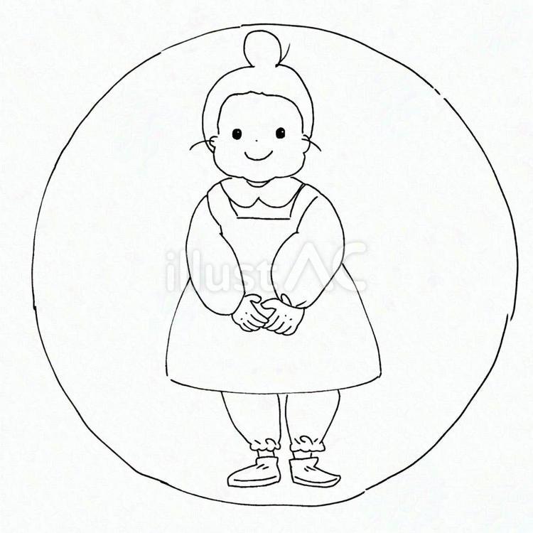 ワンピースを着た女の子の塗り絵 塗り絵,ワンピース,女の子のイラスト素材