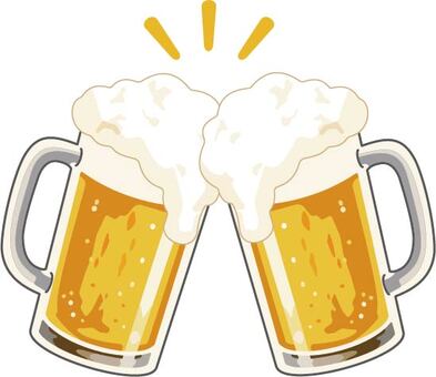 ジョッキを合わせて乾杯する生ビール ビール,乾杯,ジョッキ,泡,飲料,酒,宴会,居酒屋,飲み会,祝杯のイラスト素材