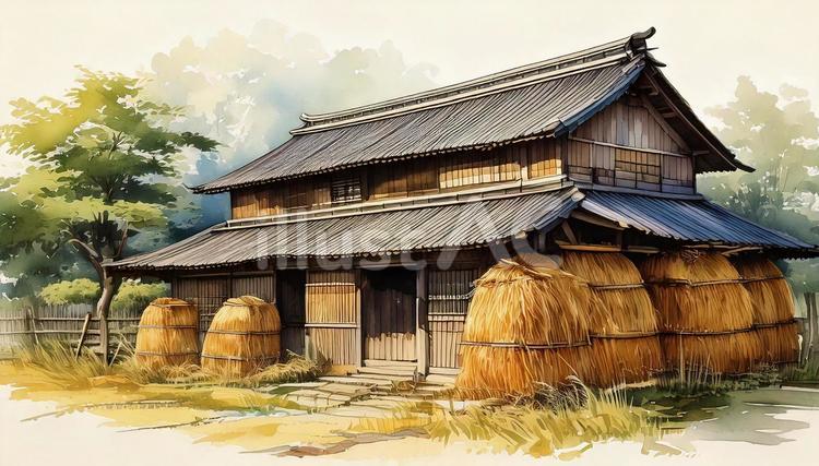 昔ながらの日本の古い米蔵、米俵 農業,倉庫,米蔵のイラスト素材