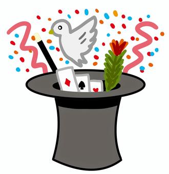 マジック マジック,シルクハット,ハト,トランプ,花,小道具,道具,ステッキ,花吹雪,小鳥のイラスト素材