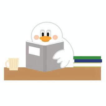 本を読むかわいいアヒル 読書,本,秋,アヒル,鳥,小柄,小動物,生き物,動物,キャラクターのイラスト素材