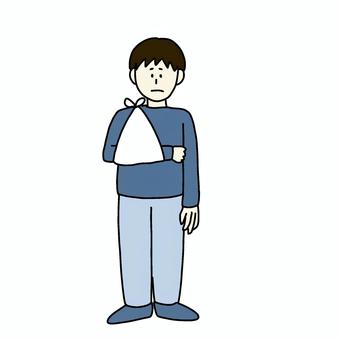腕を骨折した男性 男性,人物,シンプル,全身,骨折,怪我,三角巾,曇り顔のイラスト素材