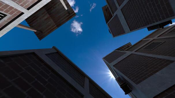 空の隙間 空,光,影,壁,建物,隙間,天井,青空,太陽,雲のイラスト素材