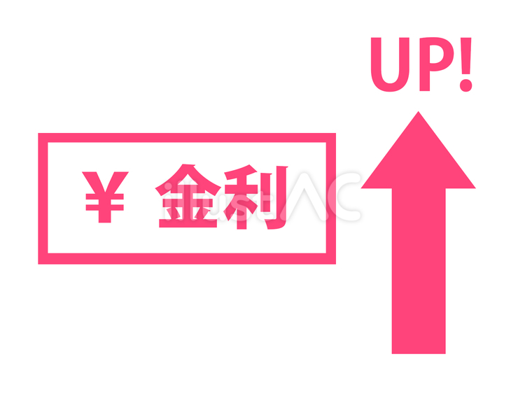 円の利上げを説明するイラスト（赤） 利上げ,日本円,円安のイラスト素材