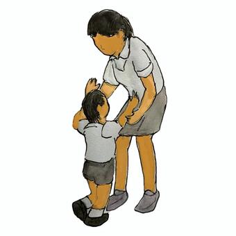 先生に抱っこ 保育園,園児,保育士,子供,抱っこのイラスト素材